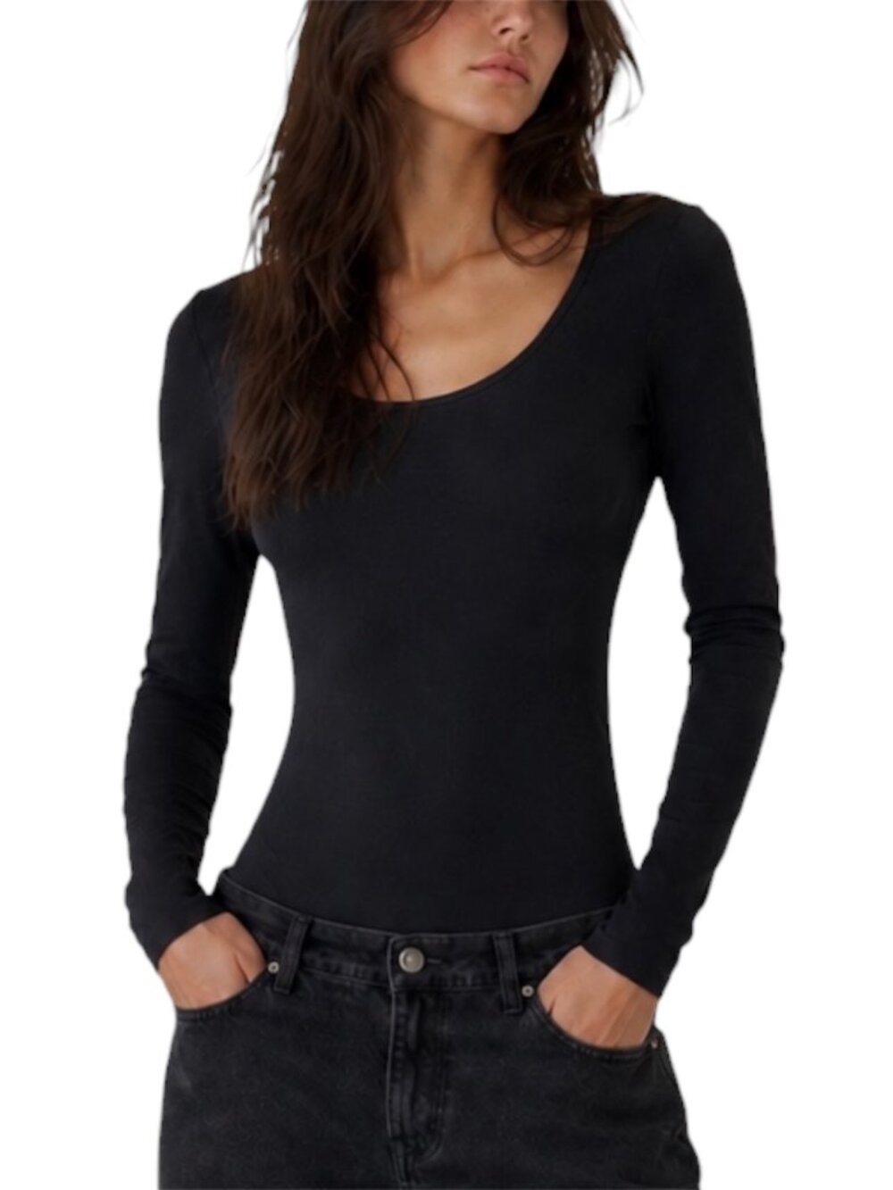 S Abercrombie & Fitch Soft Collection Black Scoop Neck Bodysuit